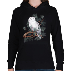 PRINTFASHION Fehér bagoly - Női kapucnis pulóver - Fekete