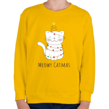 PRINTFASHION Fehér cica karácsonyi égőkkel - Gyerek pulóver - Sárga gyerek pulóver, kardigán