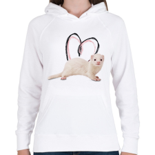 PRINTFASHION fehér görény szívecskével - Női kapucnis pulóver - Fehér női pulóver, kardigán