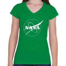 PRINTFASHION Fehér Nasa logo - Női V-nyakú póló - Zöld női póló