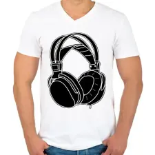 PRINTFASHION Fejhallgató  - Férfi V-nyakú póló - Fehér férfi póló