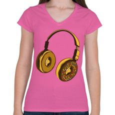 PRINTFASHION Fejhallgató - Női V-nyakú póló - Rózsaszín