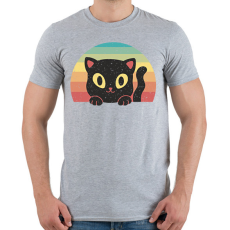 PRINTFASHION Fekete cica - Férfi póló - Sport szürke