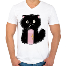 PRINTFASHION Fekete cica - Férfi V-nyakú póló - Fehér férfi póló