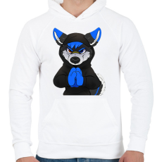 PRINTFASHION Fekete,kék vicces husky vagy farkas - Férfi kapucnis pulóver - Fehér