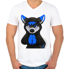 PRINTFASHION Fekete,kék vicces husky vagy farkas - Férfi V-nyakú póló - Fehér