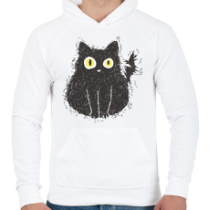 PRINTFASHION Fekete macska - Férfi kapucnis pulóver - Fehér