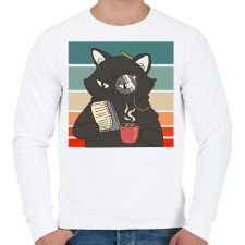 PRINTFASHION Fekete macska - Férfi pulóver - Fehér férfi pulóver, kardigán