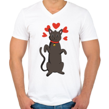 PRINTFASHION Fekete macska - Férfi V-nyakú póló - Fehér férfi póló