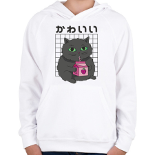 PRINTFASHION Fekete macska - Gyerek kapucnis pulóver - Fehér gyerek pulóver, kardigán