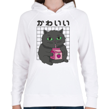 PRINTFASHION Fekete macska - Női kapucnis pulóver - Fehér női pulóver, kardigán