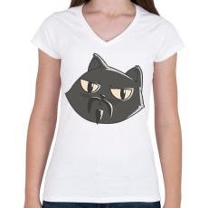 PRINTFASHION Fekete macska - Női V-nyakú póló - Fehér