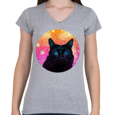 PRINTFASHION Fekete macska - Női V-nyakú póló - Sport szürke női póló