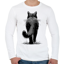 PRINTFASHION Fekete macska rajz - Férfi hosszú ujjú póló - Fehér férfi póló