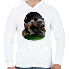 PRINTFASHION Fekete párduc - Férfi kapucnis pulóver - Fehér férfi pulóver, kardigán