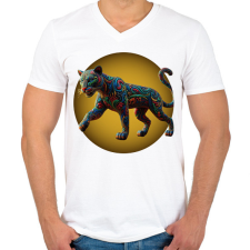 PRINTFASHION Fekete párduc - Férfi V-nyakú póló - Fehér férfi póló