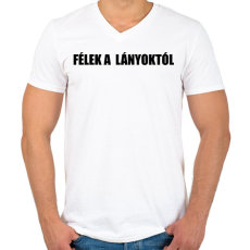 PRINTFASHION Félek a lányoktól - Férfi V-nyakú póló - Fehér