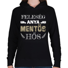 PRINTFASHION Feleség, anya, mentős, hős - Női kapucnis pulóver - Fekete