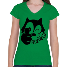 PRINTFASHION Felix the cat - Női V-nyakú póló - Zöld