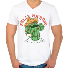 PRINTFASHION Feliz Navidad - Férfi V-nyakú póló - Fehér férfi póló