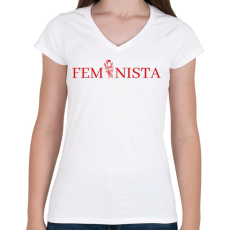 PRINTFASHION Feminista rózsával - Női V-nyakú póló - Fehér