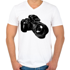 PRINTFASHION Fényképezőgép  - Férfi V-nyakú póló - Fehér