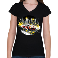 PRINTFASHION Ferrari - Női V-nyakú póló - Fekete női póló