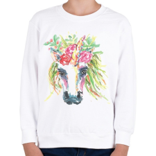 PRINTFASHION Festett egyszarvú virágokkal - Gyerek pulóver - Fehér gyerek pulóver, kardigán