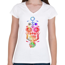 PRINTFASHION festival skull - Női V-nyakú póló - Fehér női póló