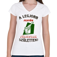 PRINTFASHION Festő szülinapja július színes - Női V-nyakú póló - Fehér