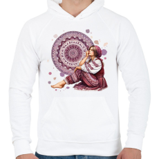 PRINTFASHION Fiatal lány népies ruhában - Férfi kapucnis pulóver - Fehér