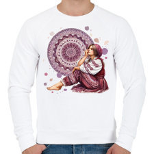 PRINTFASHION Fiatal lány népies ruhában - Férfi pulóver - Fehér férfi pulóver, kardigán