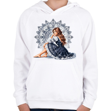 PRINTFASHION Fiatal lány népies ruhában - Gyerek kapucnis pulóver - Fehér