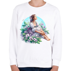 PRINTFASHION Fiatal lány népies ruhában tavaszi virágok között - Gyerek pulóver - Fehér