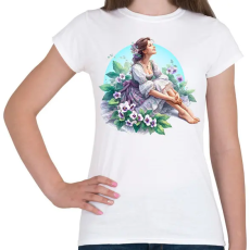 PRINTFASHION Fiatal lány népies ruhában tavaszi virágok között - Női póló - Fehér
