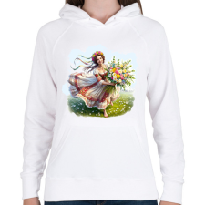 PRINTFASHION Fiatal lány virágokkal népviseletben - Női kapucnis pulóver - Fehér női pulóver, kardigán