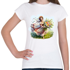 PRINTFASHION Fiatal lány virágokkal népviseletben  - Női póló - Fehér női póló