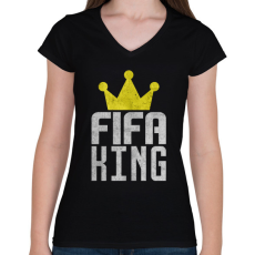 PRINTFASHION Fifa King - Női V-nyakú póló - Fekete