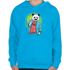 PRINTFASHION Filmsztár panda - Gyerek kapucnis pulóver - Azúrkék gyerek pulóver, kardigán