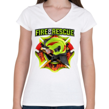PRINTFASHION Fire and Rescue - Női V-nyakú póló - Fehér női póló