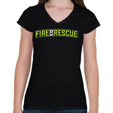 PRINTFASHION Fire and Rescue - Női V-nyakú póló - Fekete