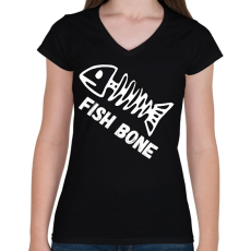 PRINTFASHION fish bone - Női V-nyakú póló - Fekete