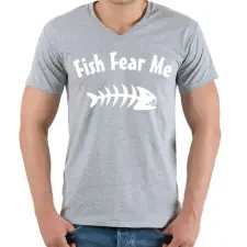 PRINTFASHION Fish Fear me - Férfi V-nyakú póló - Sport szürke férfi póló