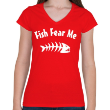 PRINTFASHION Fish Fear me - Női V-nyakú póló - Piros női póló