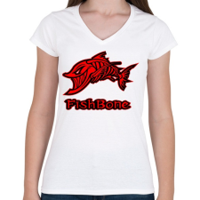 PRINTFASHION Fishbone 1 piros - Női V-nyakú póló - Fehér női póló