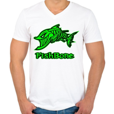 PRINTFASHION Fishbone 1 zöld - Férfi V-nyakú póló - Fehér