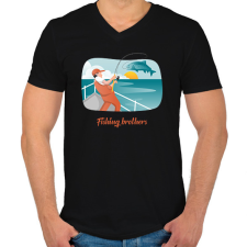 PRINTFASHION Fishing brothers - Férfi V-nyakú póló - Fekete férfi póló