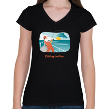 PRINTFASHION Fishing brothers - Női V-nyakú póló - Fekete női póló