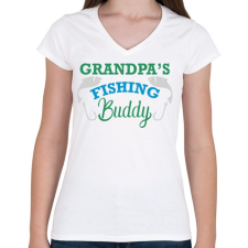 PRINTFASHION Fishing buddy - Női V-nyakú póló - Fehér női póló