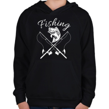 PRINTFASHION Fishing  - Gyerek kapucnis pulóver - Fekete gyerek pulóver, kardigán